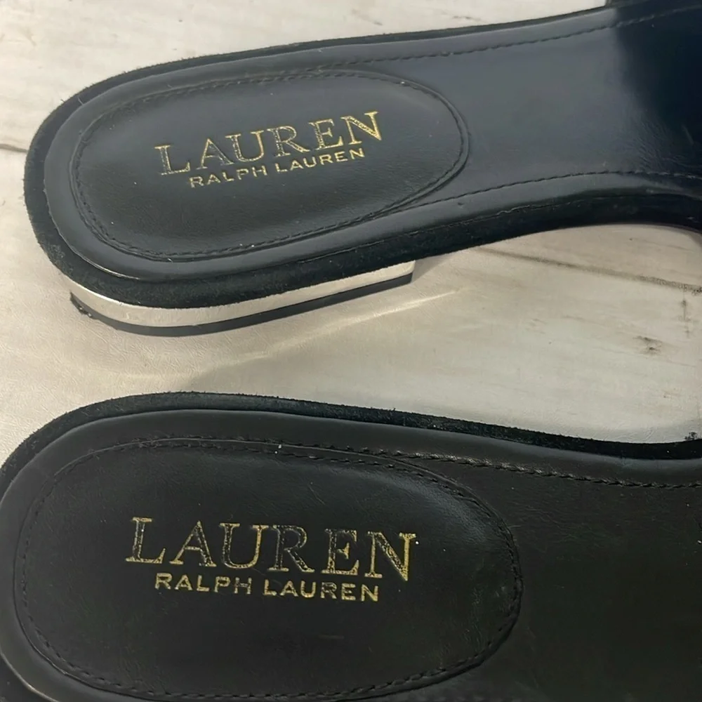 Lauren Ralph Lauren Davan Black Slide Sandal with LRL Silver Signature B…